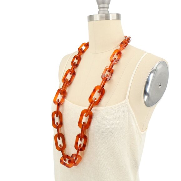 New Rara Avis Iris Apfel Chained Resin Chain Linked Link Necklace Tortoise Brown - Picture 2 of 5